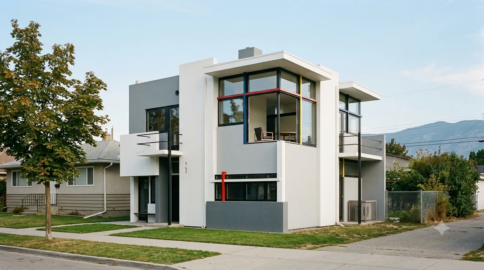 Schroder House — Rietveld, 1924: De Stijl planes and primary lines, hard against a 1950s bungalow downtown.