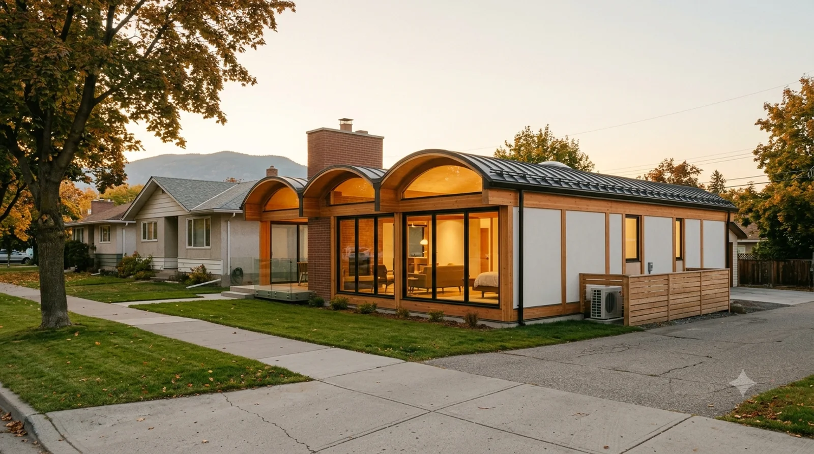 Case Study House #20 (Bass) — Buff and Hensman's 1958 plywood barrel vaults, rebuilt on a 40 foot downtown infill lot.