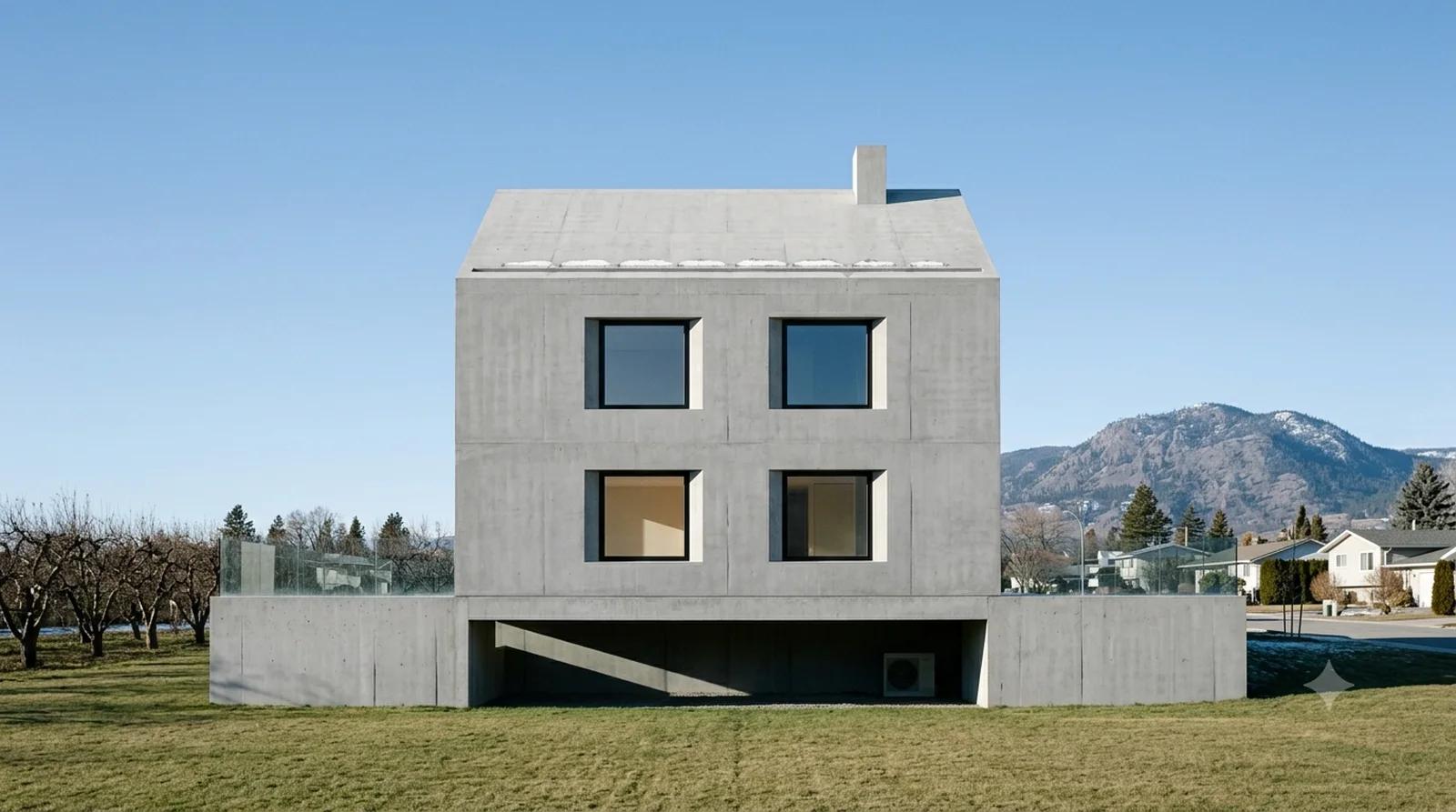 Rudin House — Herzog and de Meuron, 1997: the child's-drawing house, cast in concrete and lifted on a plinth.