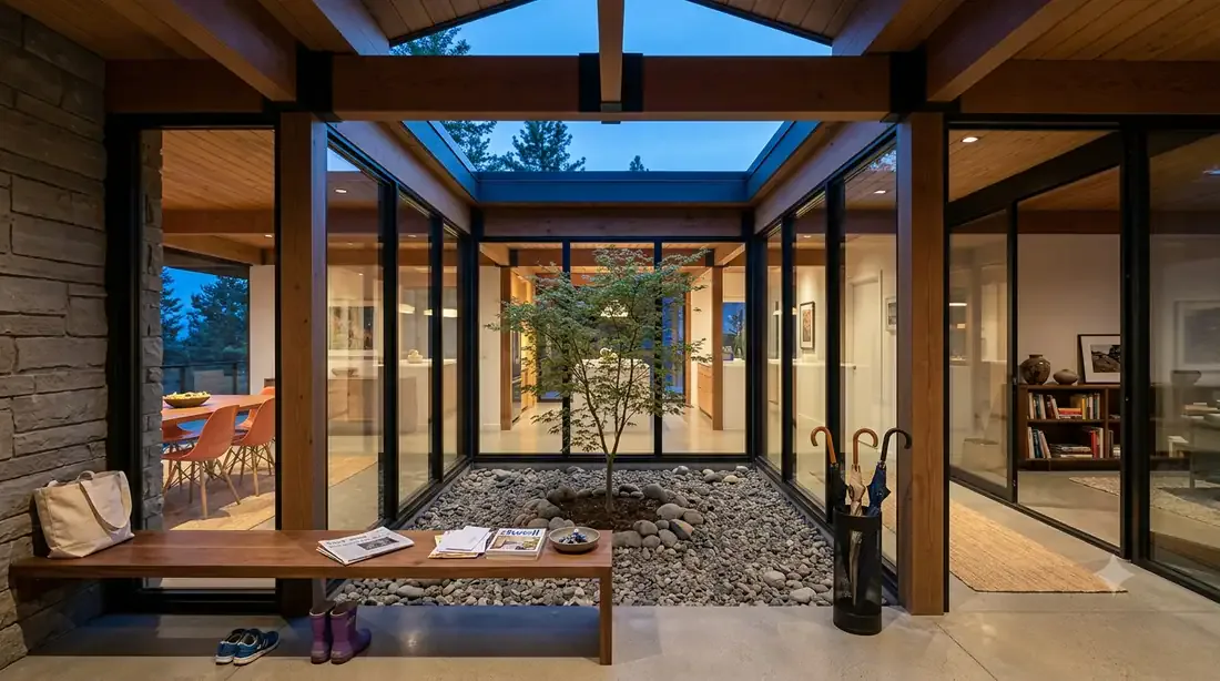 The Kelowna Eichler — Atrium entry — glazed on all sides