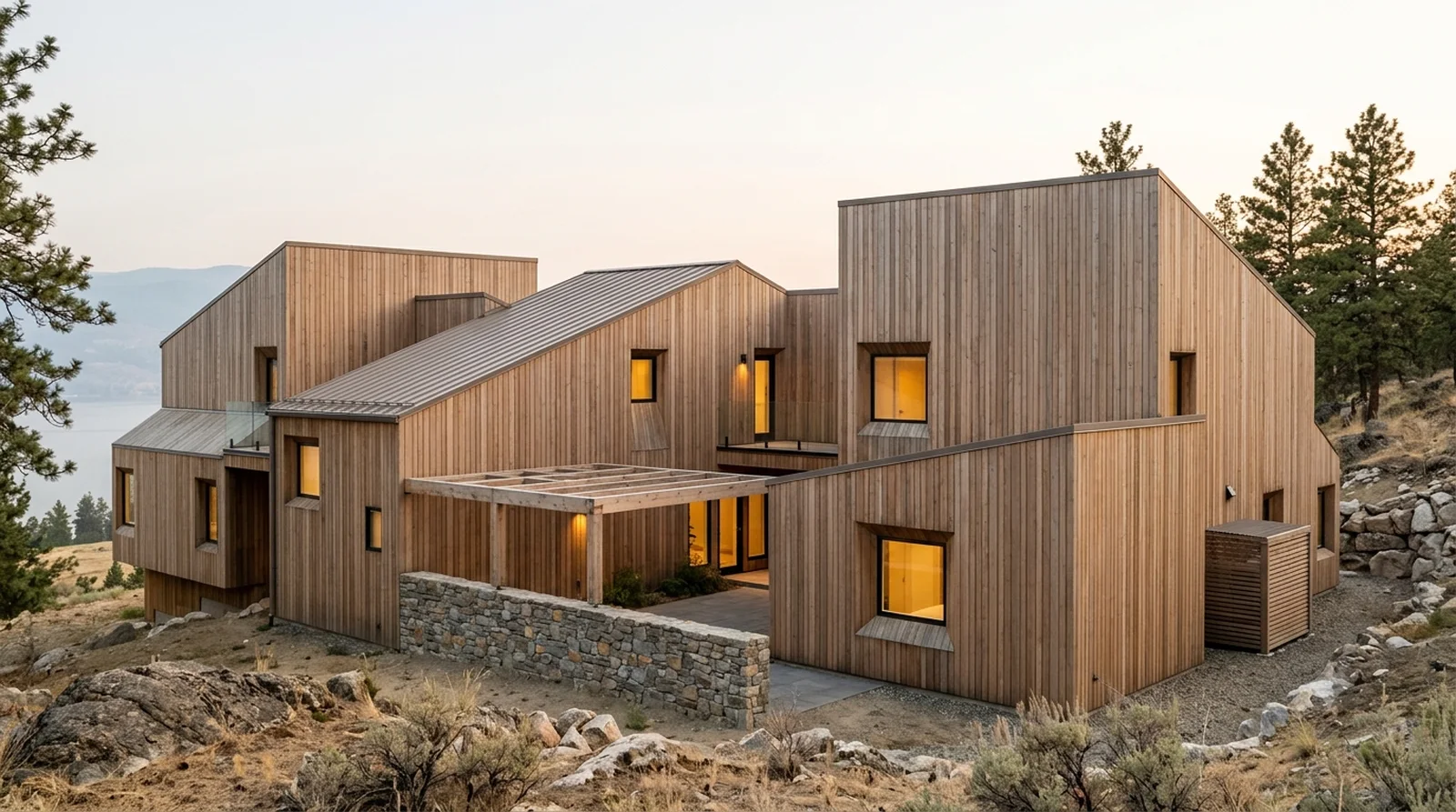 Sea Ranch Condominium One — MLTW's 1965 eaveless cedar sheds, sited on a windward Wilden bench above the lake.