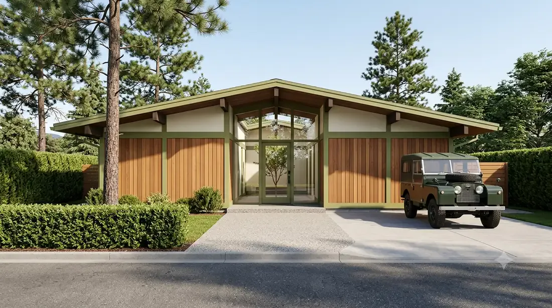 The Glenmore Eichler — classic post-and-beam tract home, glazed atrium entry court