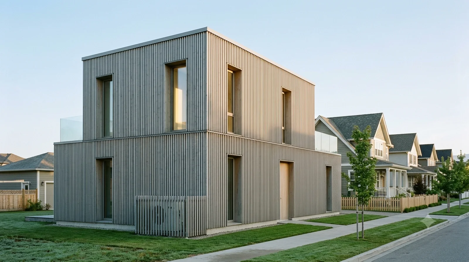 Zumthor House — Zumthor, 1986: silvered larch battens at absolute regularity, on a Kettle Valley street.
