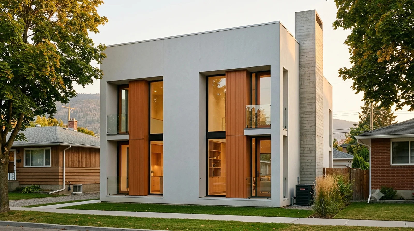 Esherick House — Kahn's 1961 stucco block with its deep T shaped openings, on a 40 foot downtown lot.
