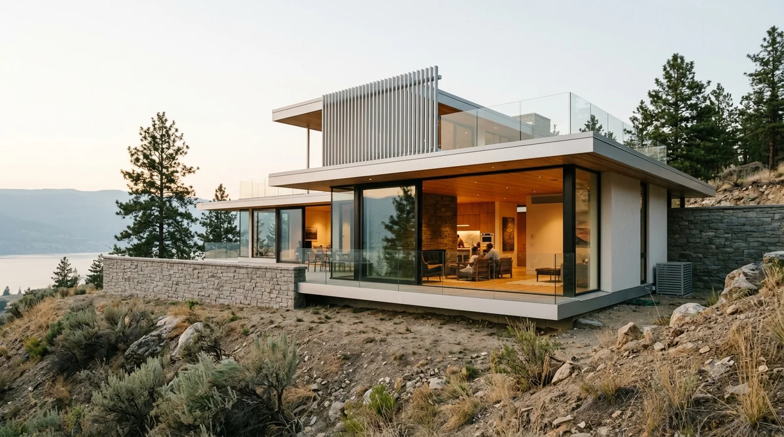 Kaufmann Desert House on Wilden — Neutra's 1946 pinwheel plan and louvred gloriette, stepping down a Wilden benchland lot.