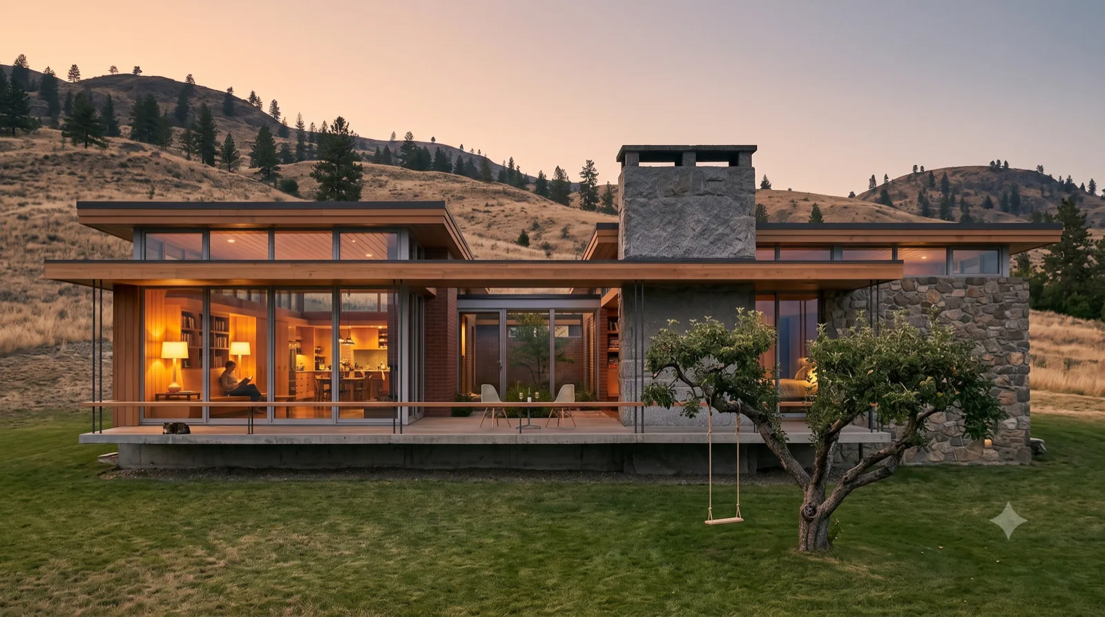 The Ellison Split — Breuer bi-nuclear wings at dusk — granite chimney, rope swing