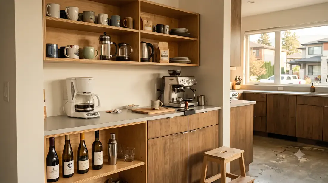 Neutra VDL, Narrow-Lot — Coffee + wine bar — affordable finishes