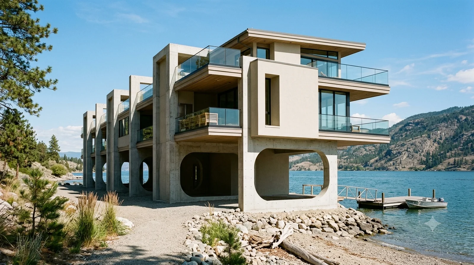 Lovell Beach House — Schindler, 1926: five concrete frames standing on the shore, the house slung between them.