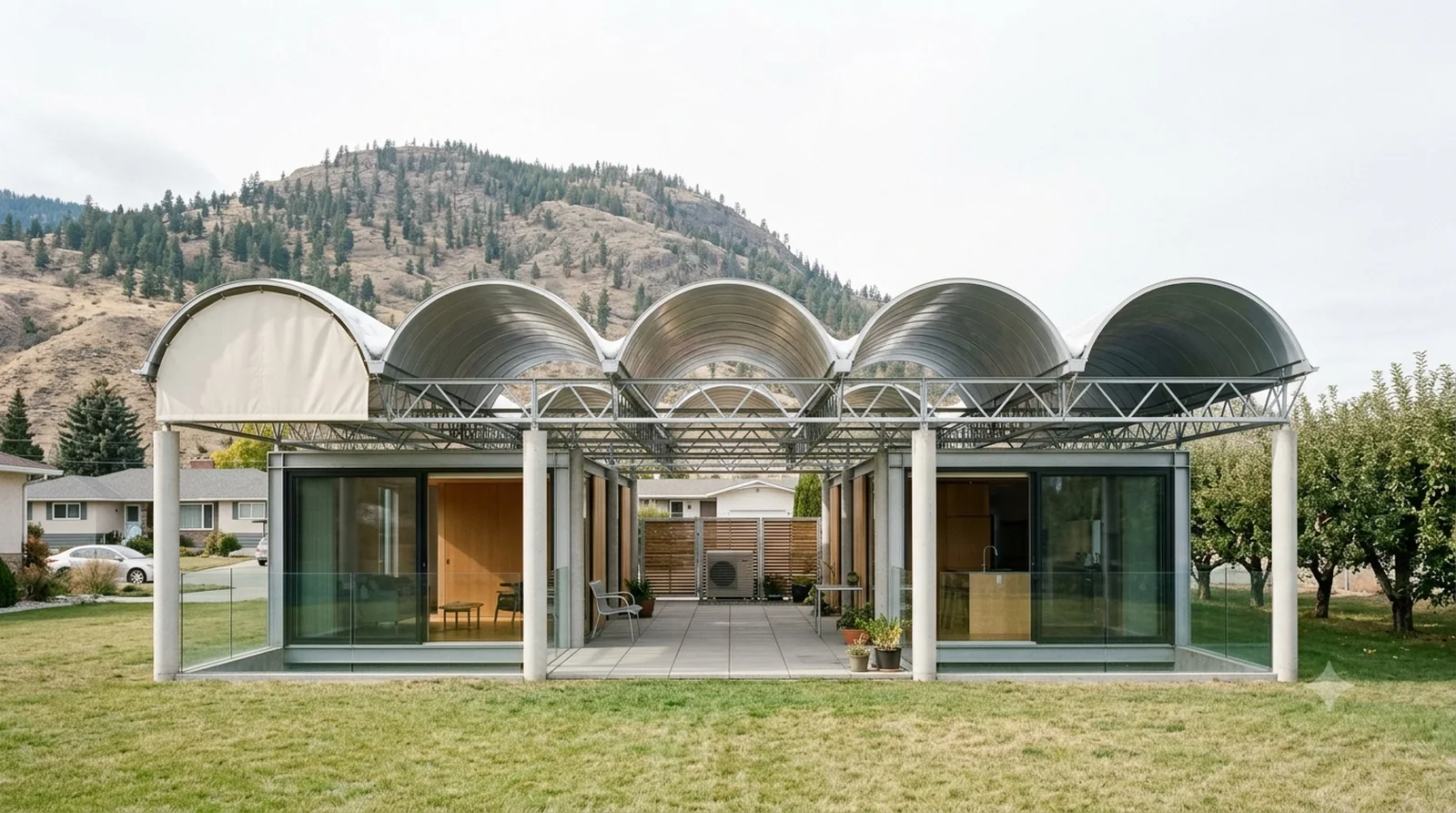 Silver Hut — Toyo Ito, 1984: seven aluminium vaults on a light steel lattice over an open courtyard.