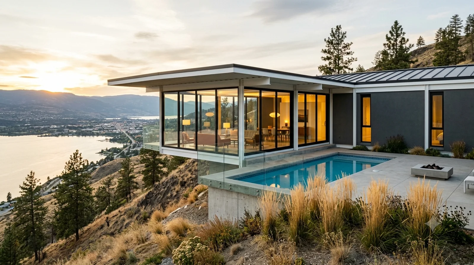 The Stahl House (CSH #22) — Koenig's 1960 steel and glass pavilion, cantilevered over a University Heights view lot above the city.
