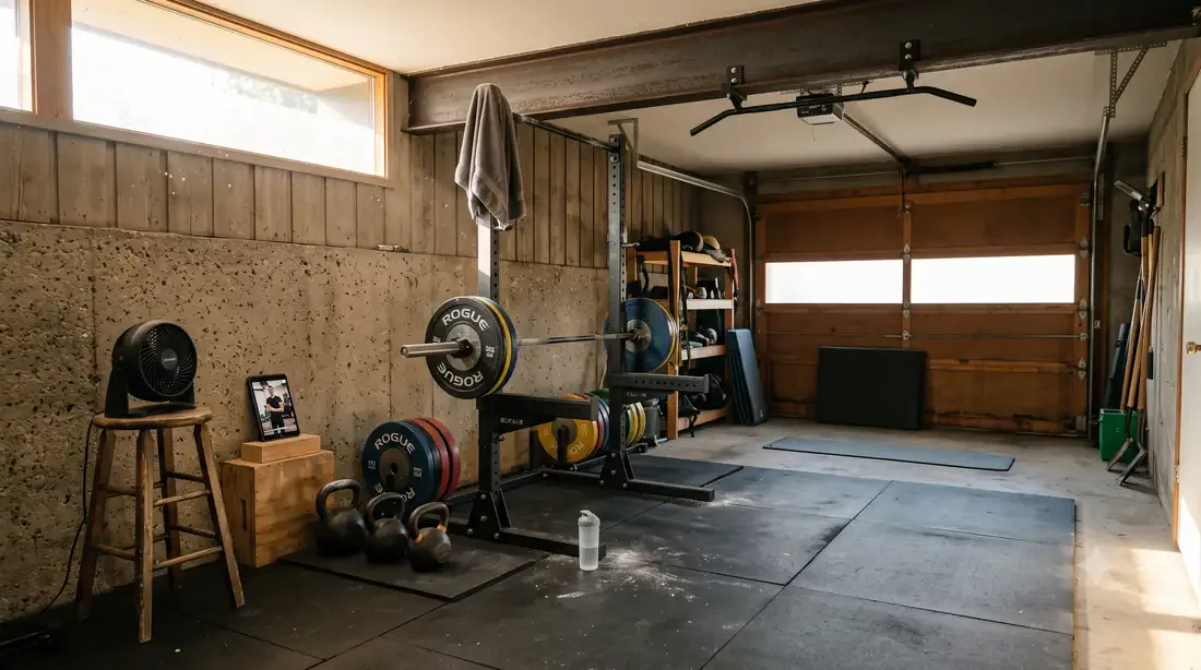 The Glenmore Butterfly — Home gym — converted garage bay