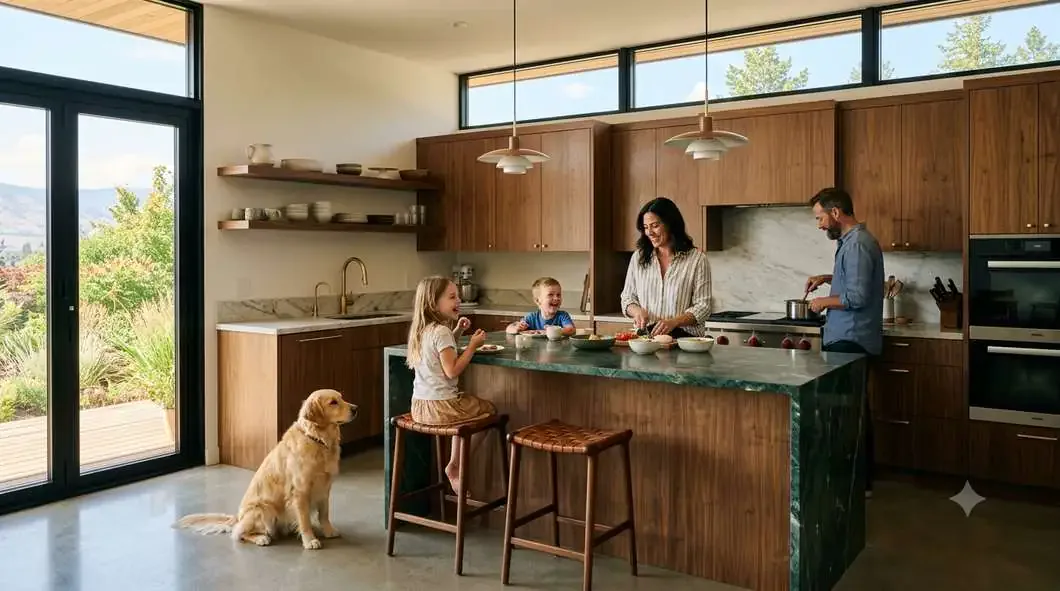 Kelowna Ellwood — Green-marble kitchen